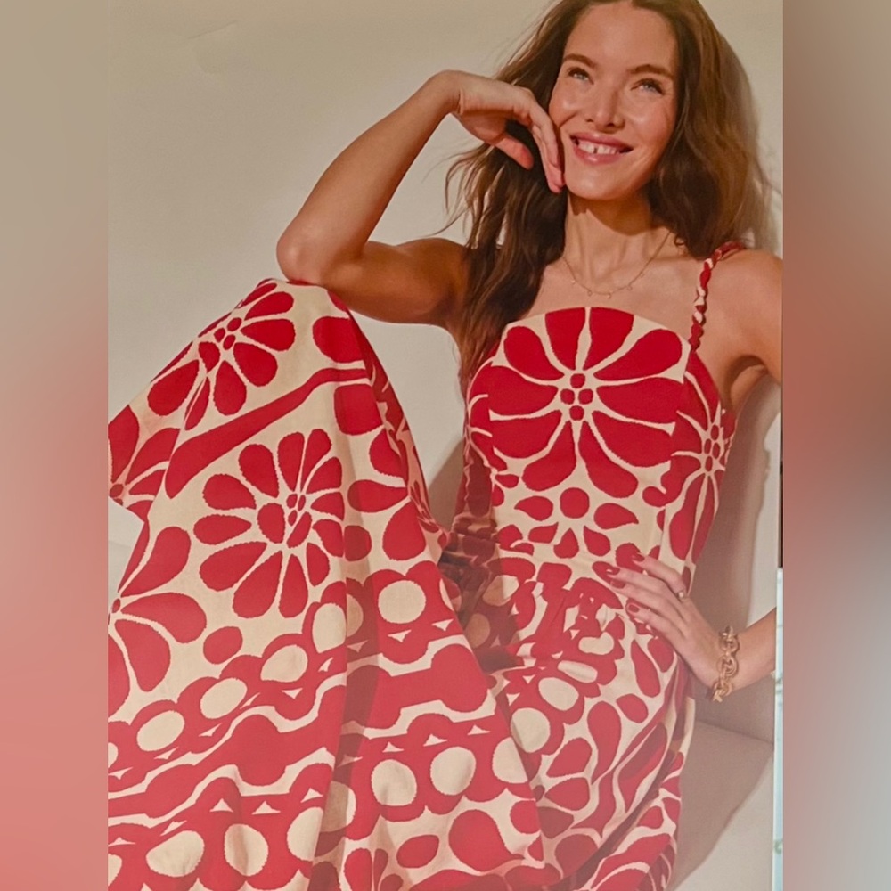 CHRISTIAN LACROIX Maxi Dress Self Covered Bead Straps (like Farm Rio Palermo)